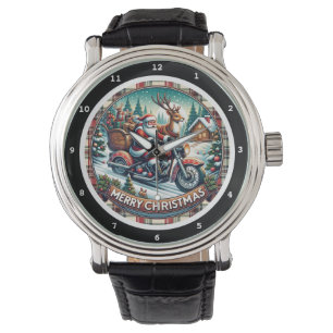 Frohe Weihnachten Santa Rentier Motorrad Armbanduhr