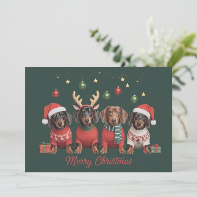 Frohe Weihnachten Santa Rentiere Dachshund Wiener  (Stehend Vorderseite)