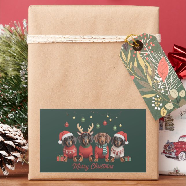 Frohe Weihnachten Santa Rentiere Dachshund Wiener  Rechteckiger Aufkleber (Feiertag)