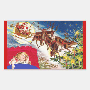 Frohe Weihnachten Santa Schlitten Rechteckiger Aufkleber