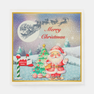 Frohe Weihnachten Santa, Schlitten, Rentier, Schne Serviette