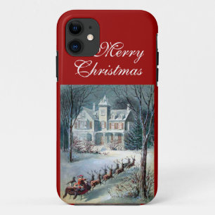 Frohe Weihnachten Santa Schlitten Schnee und Haus Case-Mate iPhone Hülle
