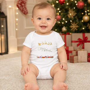 Frohe Weihnachten Santa-Schlitten und Dorf Baby Strampler