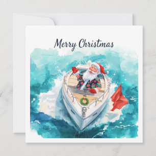 Frohe Weihnachten Santa Segelt auf einer Yacht