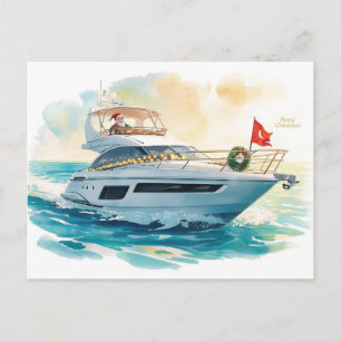 Frohe Weihnachten Santa Segelt auf einer Yacht