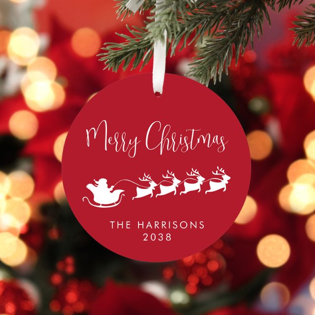 Frohe Weihnachten Santa Sleigh Foto Red Ornament Aus Metall (Von Creator hochgeladen)