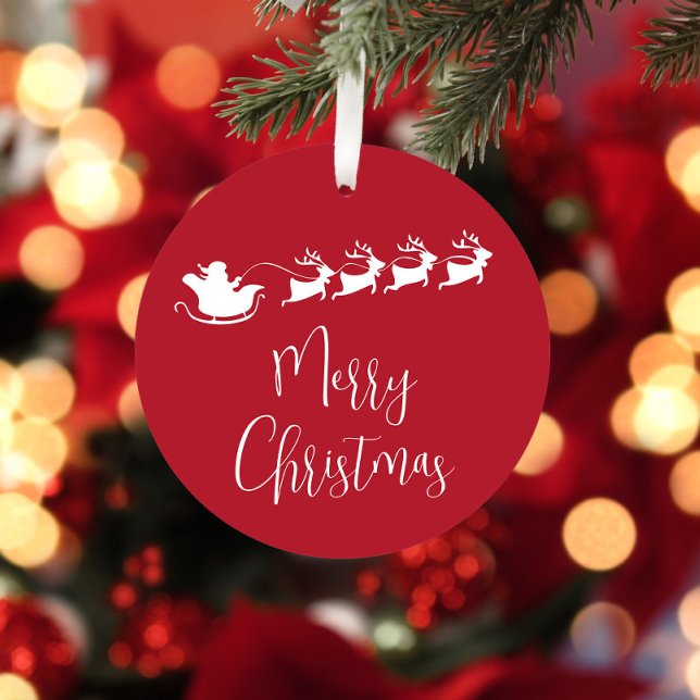 Frohe Weihnachten Santa Sleigh Personalisiert Red Ornament Aus Metall (Von Creator hochgeladen)