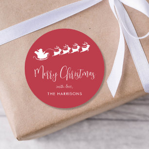 Frohe Weihnachten Santa Sleigh Red Runder Aufkleber