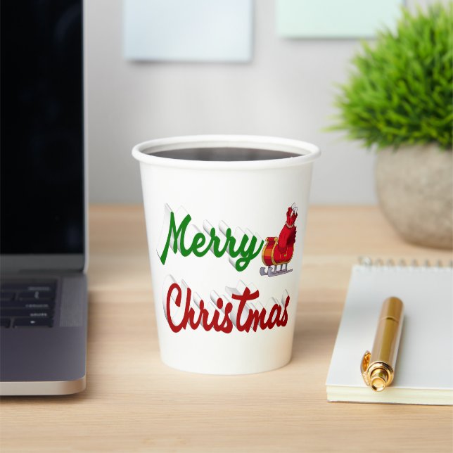 Frohe Weihnachten Santa Sleigh Rot-Grün-Skript Pappbecher (InSitu)