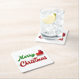 Frohe Weihnachten Santa Sleigh Rot-Grün-Skript Rechteckiger Pappuntersetzer