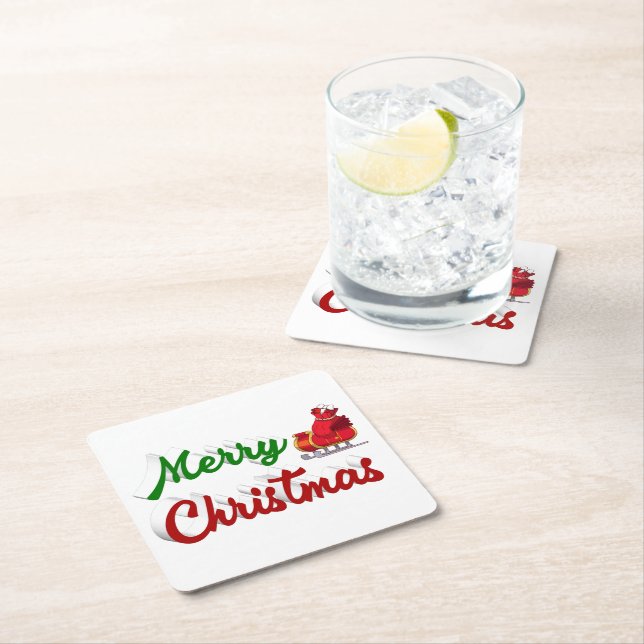 Frohe Weihnachten Santa Sleigh Rot-Grün-Skript Rechteckiger Pappuntersetzer (Vor Ort)