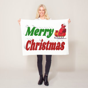 Frohe Weihnachten Santa Sleigh rot grüne Typografi Fleecedecke