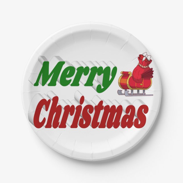 Frohe Weihnachten Santa Sleigh rot grüne Typografi Pappteller (Vorderseite)