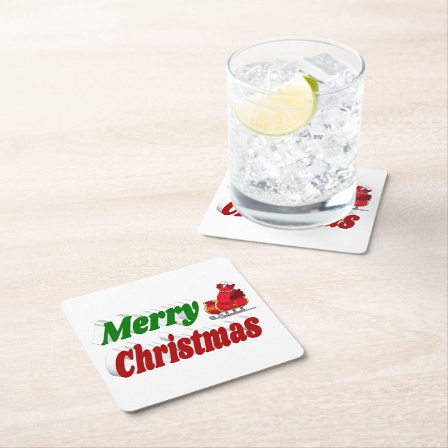 Frohe Weihnachten Santa Sleigh rot grüne Typografi Rechteckiger Pappuntersetzer (Vor Ort)