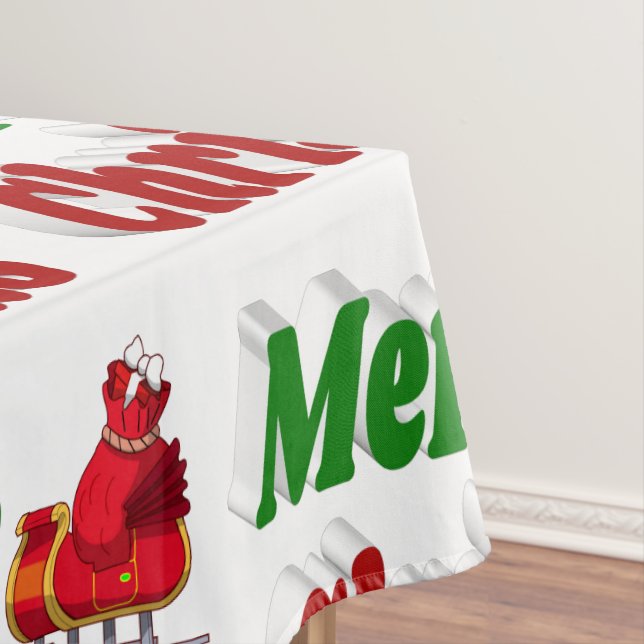 Frohe Weihnachten Santa Sleigh rot grüne Typografi Tischdecke (Beispiel)