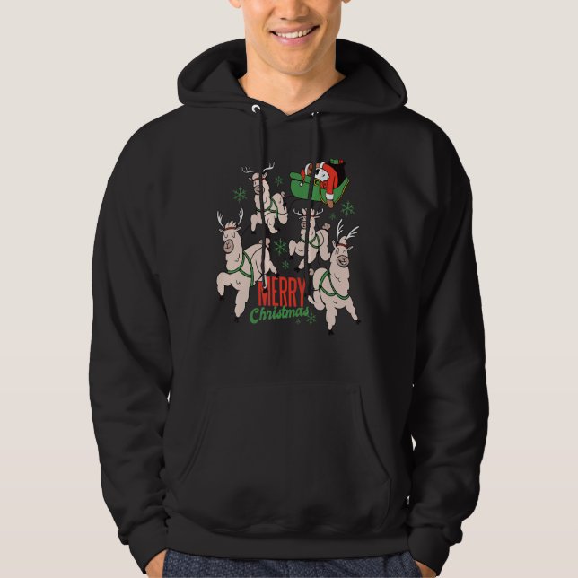 Frohe Weihnachten Santa Sloth Llama Reindeer Funny Hoodie (Vorderseite)