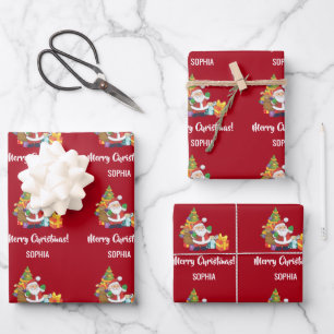 Frohe Weihnachten Santa Tannenbaum Geschenke Perso Geschenkpapier Set