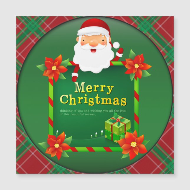Frohe Weihnachten Santa Tartan Kariert Magnetkarte (Vorderseite)