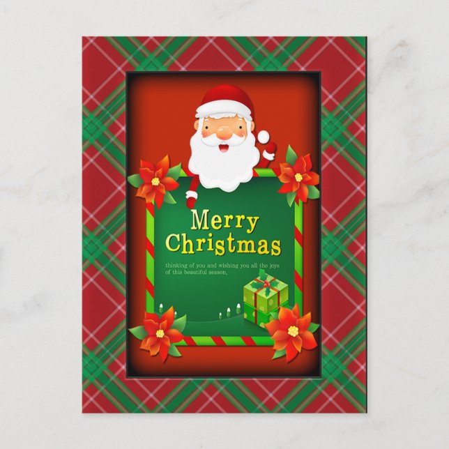 Frohe Weihnachten Santa Tartan Kariert Postkarte (Vorderseite)