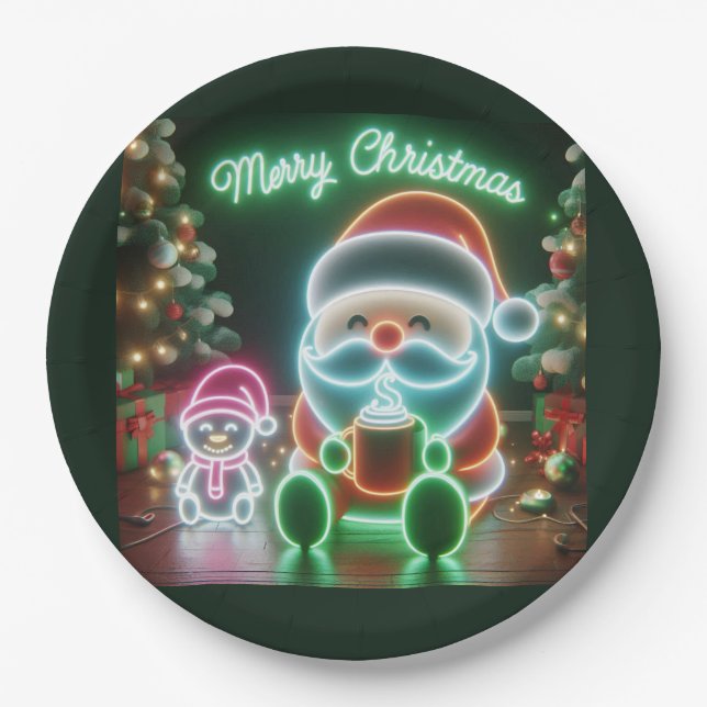 Frohe Weihnachten Santa Teddy Pappteller (Vorderseite)