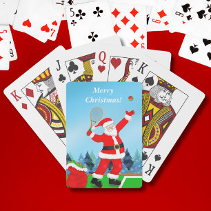 Frohe Weihnachten Santa Tennis Feiertag Spielkarten