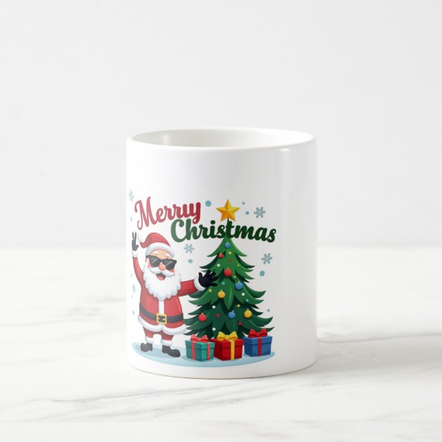 Frohe Weihnachten | Santa & Tree Design Kaffeetasse (Mittel)