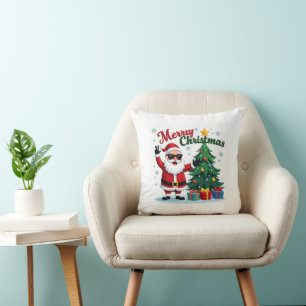 Frohe Weihnachten Santa & Tree Design Kissen
