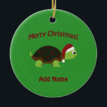 Frohe Weihnachten! Santa Turtle Keramikornament<br><div class="desc">Frohe Weihnachten! Niedliche Schildkröte mit einer Weihnachtsmannmütze</div>