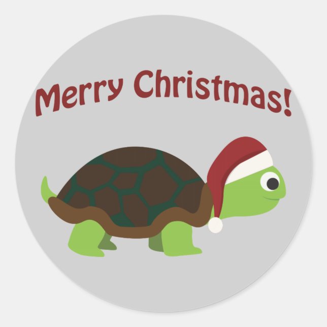 Frohe Weihnachten! Santa Turtle Runder Aufkleber (Vorderseite)