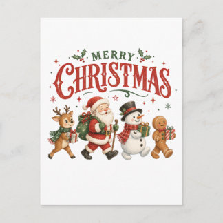 Frohe Weihnachten Santa und Freunde Einladungspostkarte