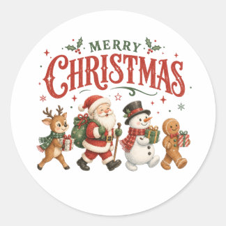 Frohe Weihnachten Santa und Freunde Runder Aufkleber