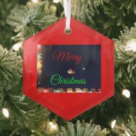 Frohe Weihnachten Santa und Rudolph Ornament Aus Glas