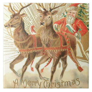 Frohe Weihnachten (Santa und seine Rentiere) Fliese