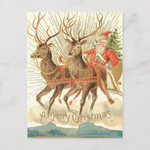 Frohe Weihnachten (Santa und seine Rentiere) Postkarte