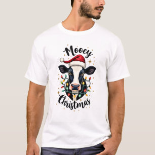 Frohe Weihnachten Santa Weihnachtsbeleuchtung Kuh  T-Shirt
