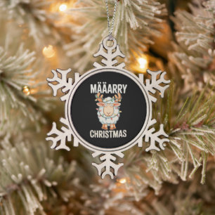 Frohe Weihnachten Schaf Rentiere Geweihe Xmas Lich Schneeflocken Zinn-Ornament