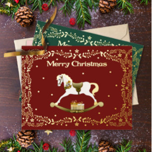 Frohe Weihnachten Schaukelpferd Goldfolie Postkart Folien Feiertagspostkarte