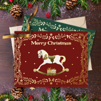 Frohe Weihnachten Schaukelpferd Goldfolie Postkart Folien Feiertagspostkarte