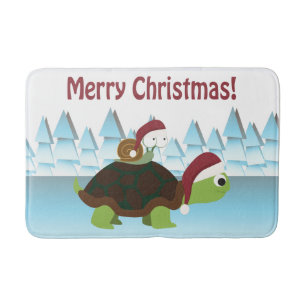 Frohe Weihnachten! Schildkröte und Schnecke Badematte
