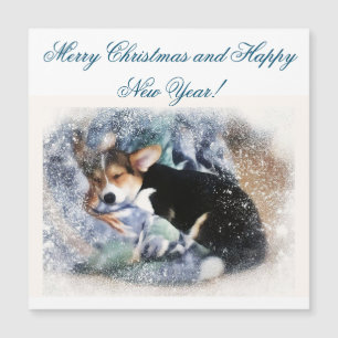 Frohe Weihnachten schlafend Corgi Welpe Magnetkarte