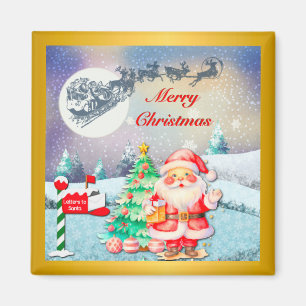 Frohe Weihnachten, Schlitten, Rentier, Schneeflock Magnet