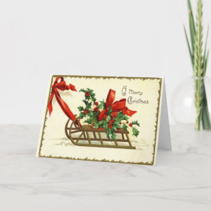 Frohe Weihnachten Schlitten Vintage Reproduktion Karte