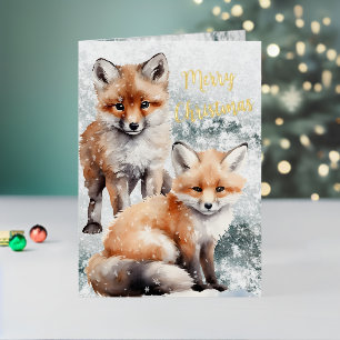 Frohe Weihnachten Schnee Winter Red Fox Cubs Gold