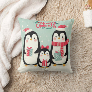 Frohe Weihnachten schneebedeckte Pinguine Kissen