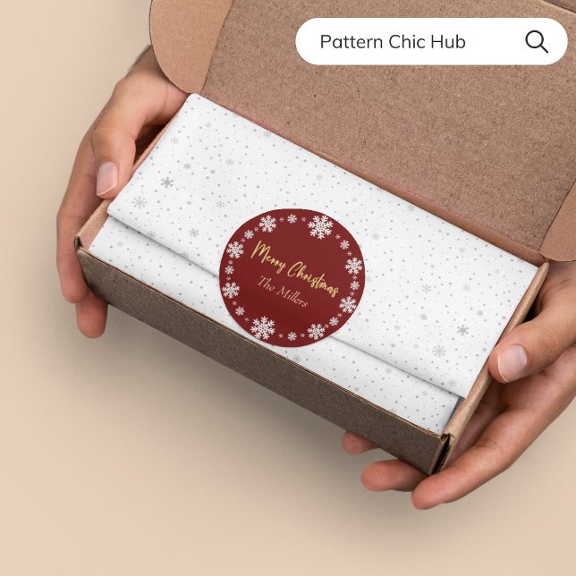 Frohe Weihnachten Schneeflocke Elegant Modernes Ro Runder Aufkleber (Von Creator hochgeladen)