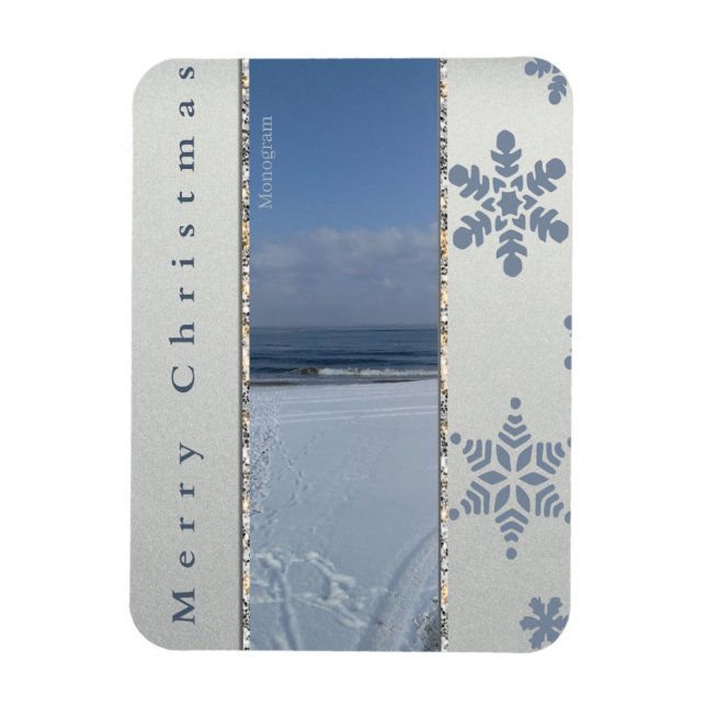 Frohe Weihnachten Schneeflocken Monogramm Magnet  (Vertikal)