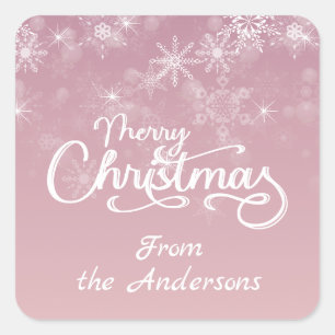 Frohe Weihnachten Schneeflocken Rosa Grüße Feierta Quadratischer Aufkleber