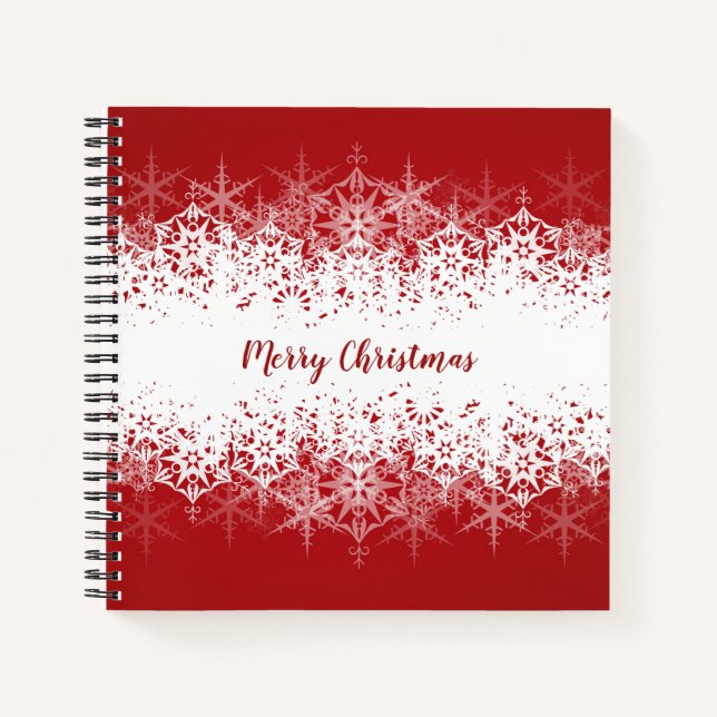 Frohe Weihnachten Schneeflocken Rot Notizbuch (Vorderseite)