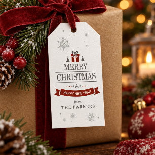 Frohe Weihnachten Schneeflocken Silber Rot ID1334 Geschenkanhänger