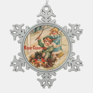 Frohe Weihnachten Schneeflocken Zinn-Ornament
